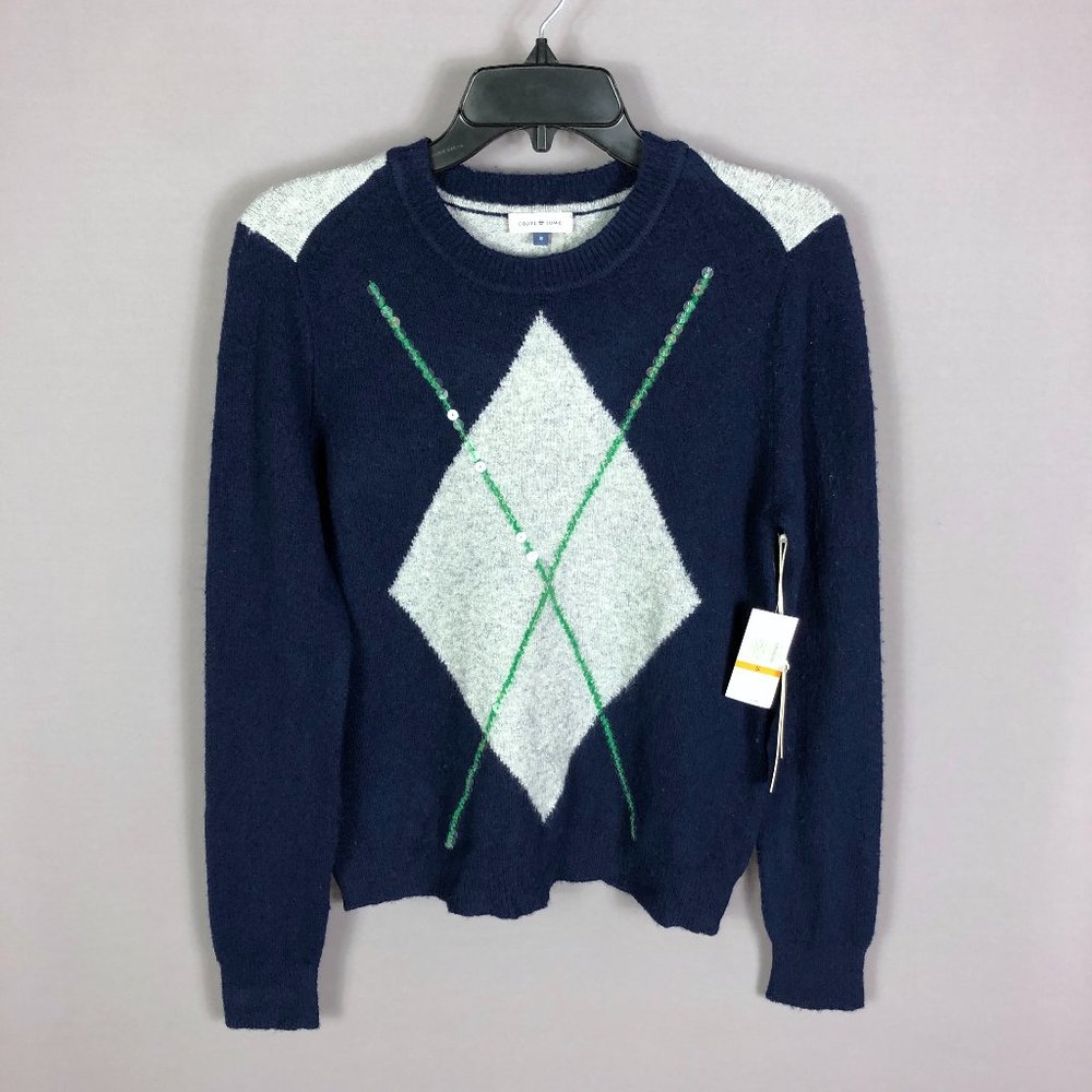 COURT & ROWE Navy Gray Ivy League Wool Blend Sweater Size Small